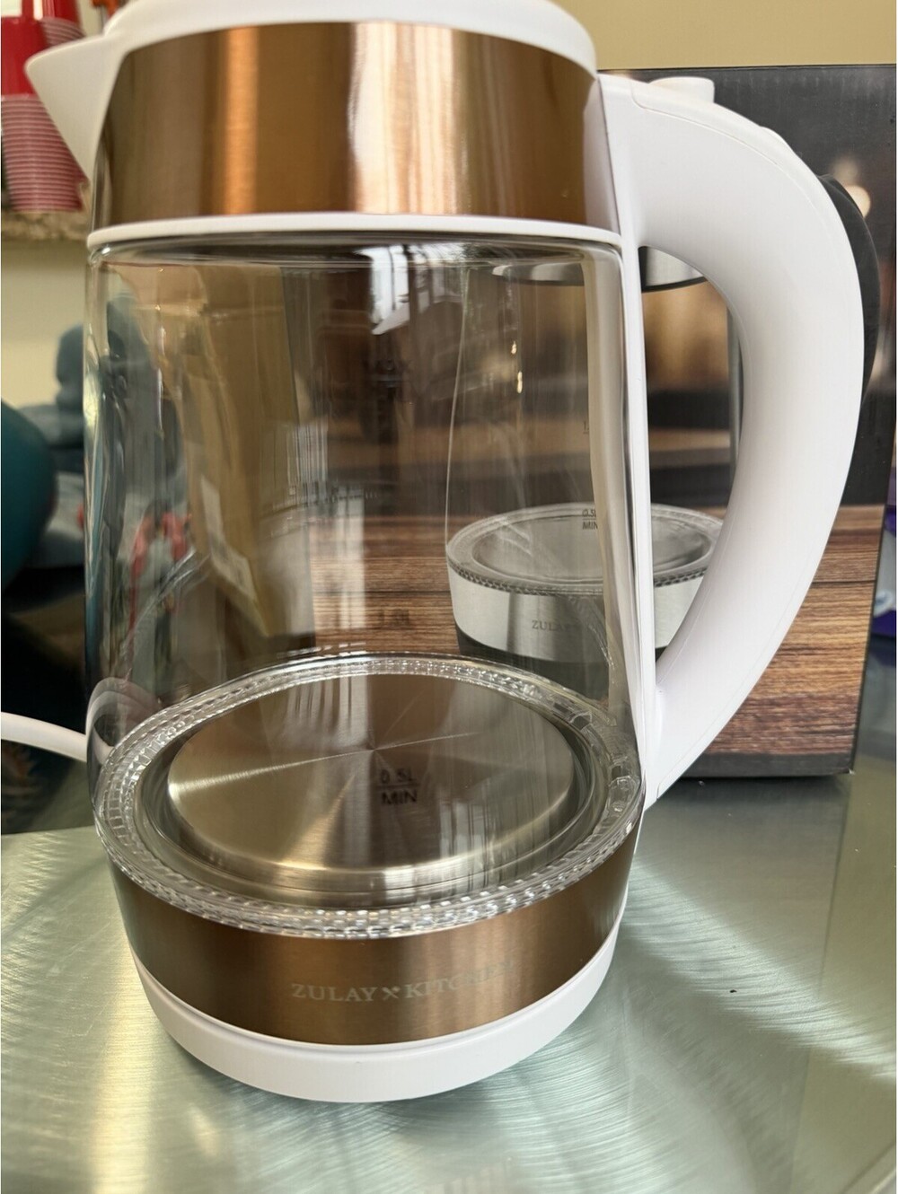 Zulay Kitchen Electric Kettle 1.7L Glass Stainless Steel Fast Boil LED BPA White